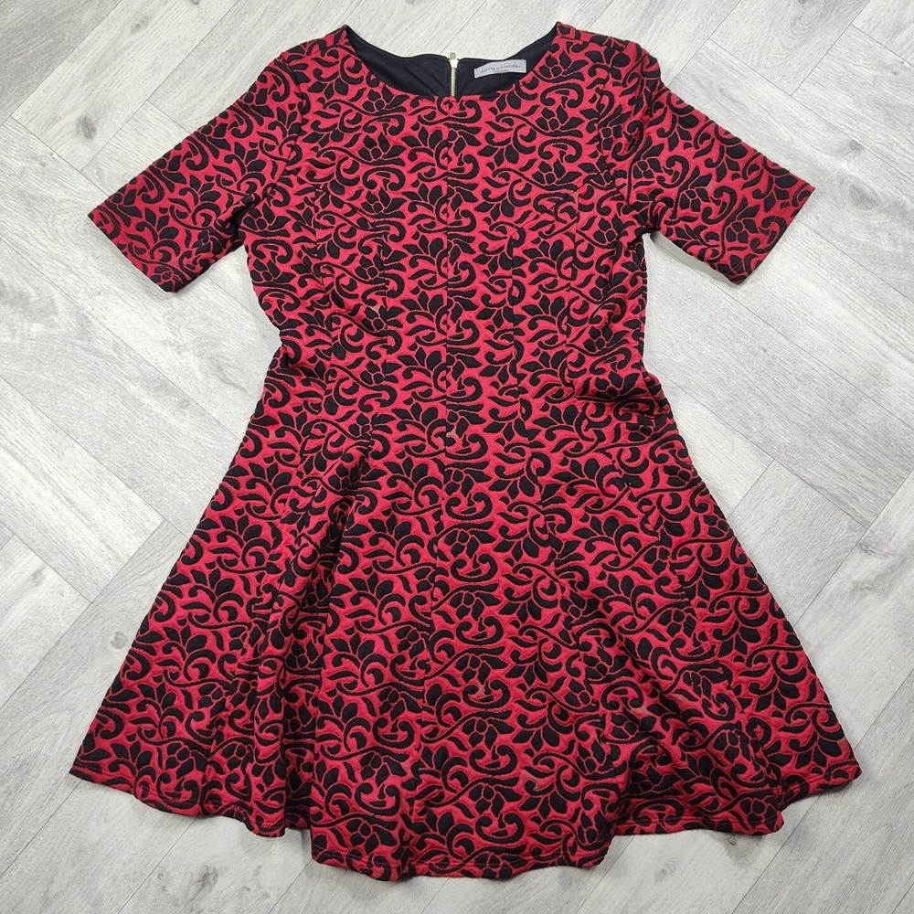 Danny and Nicole Size 16 Red/Black Floral Lace Short Sleeve Fit Flare Dress